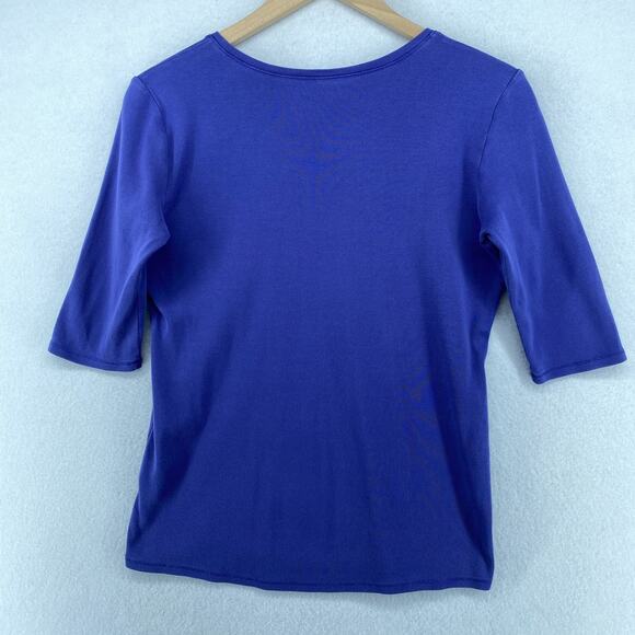EILEEN FISHER Top S Organic Cotton Interlock Jersey V-Neck Elbow Sleeve Blue - Picture 2 of 10